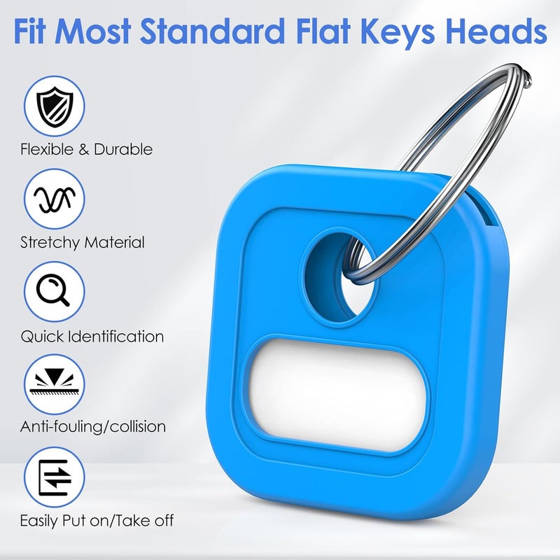 ttstar Key Cap Covers, Durable Silicone Key Identifiers,1 Inch Square Key Labels Tags for 0.9-1.05 Inch Standard Keys, Color Coded Key Chain Tags with Ring and Label Window, 10 Pack - Image 3